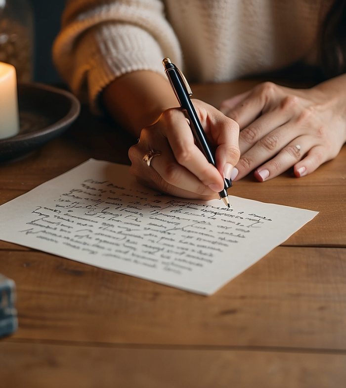 Default_spiritual_woman_writing_intuitive_letter_for_customer_0