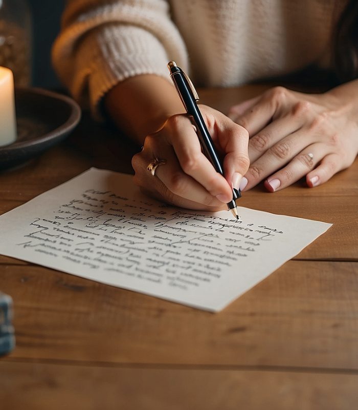Default_spiritual_woman_writing_intuitive_letter_for_customer_0